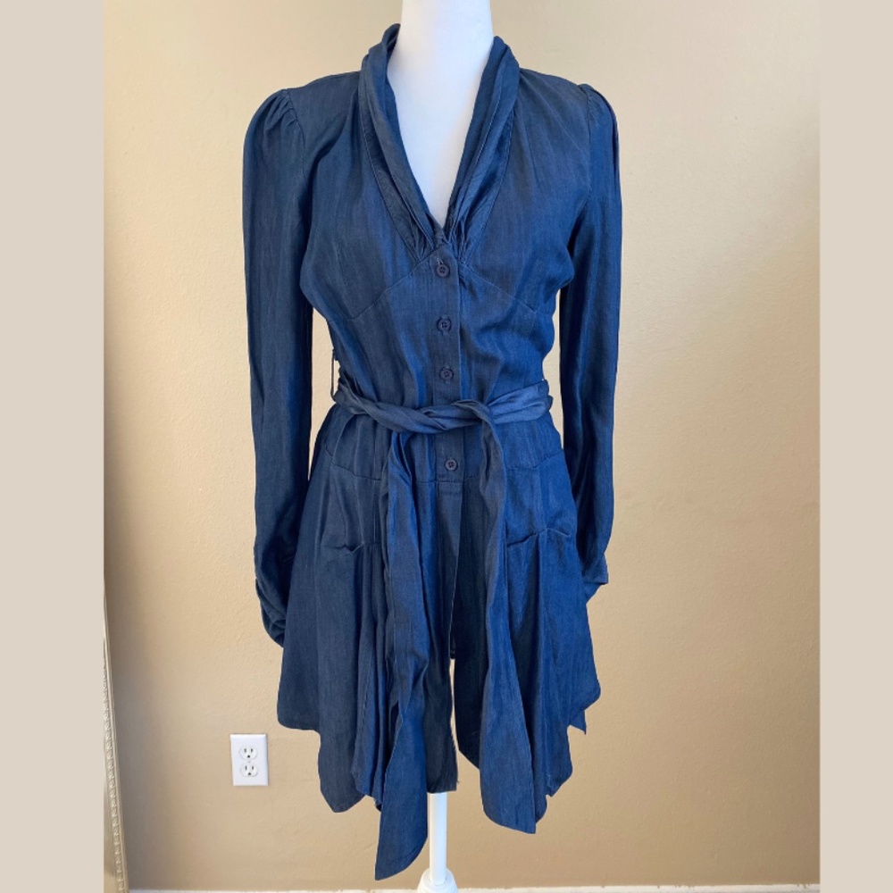 LINEA DOMANI Denim Fit and Flare Long Sleeve Dress Size Small